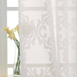 NWT 2pc 54"W x 84"L Floral Clipped Jacquard Semi-Sheer Curtain Panels In Cream